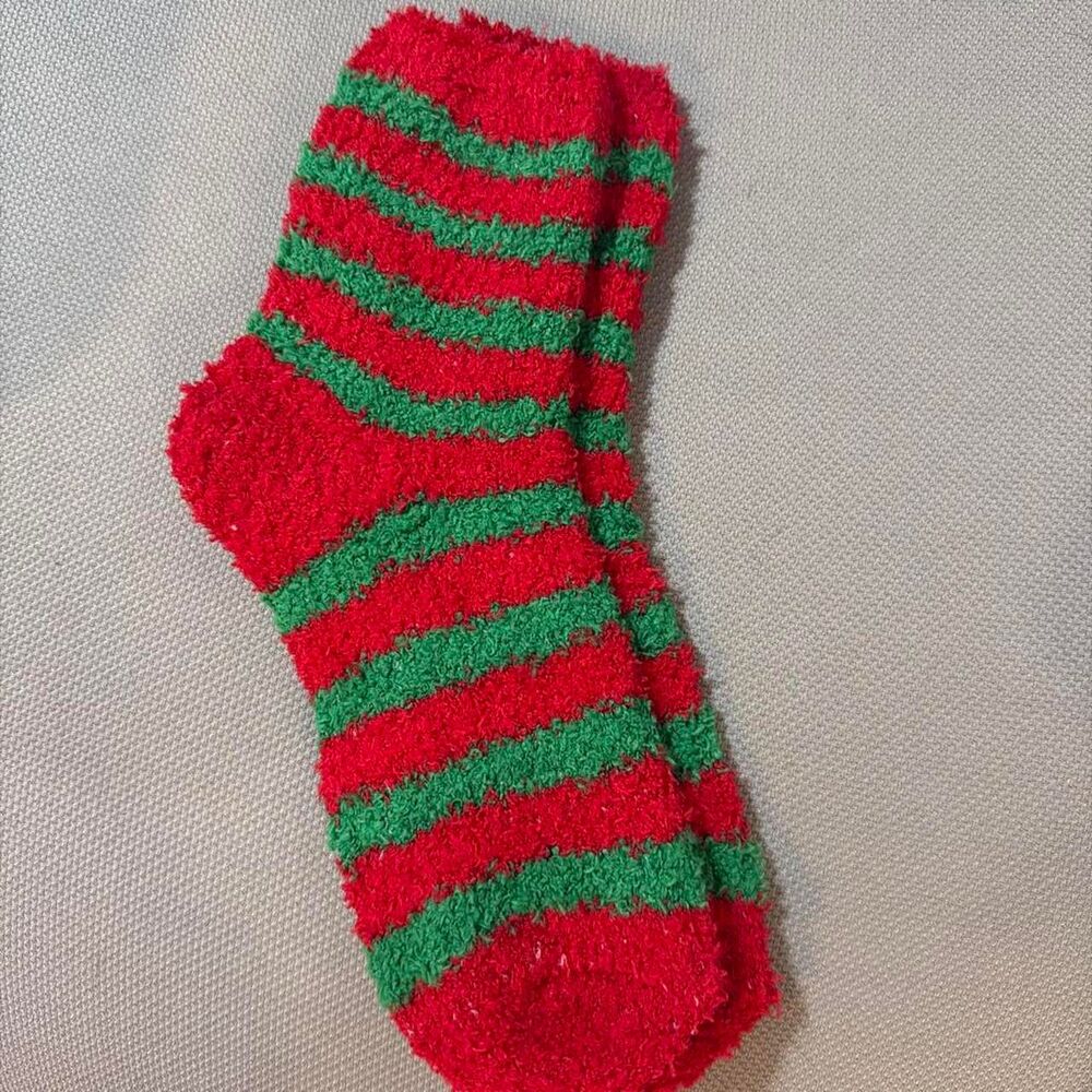 Women's Red and Green stripped Fuzzy Socks -New